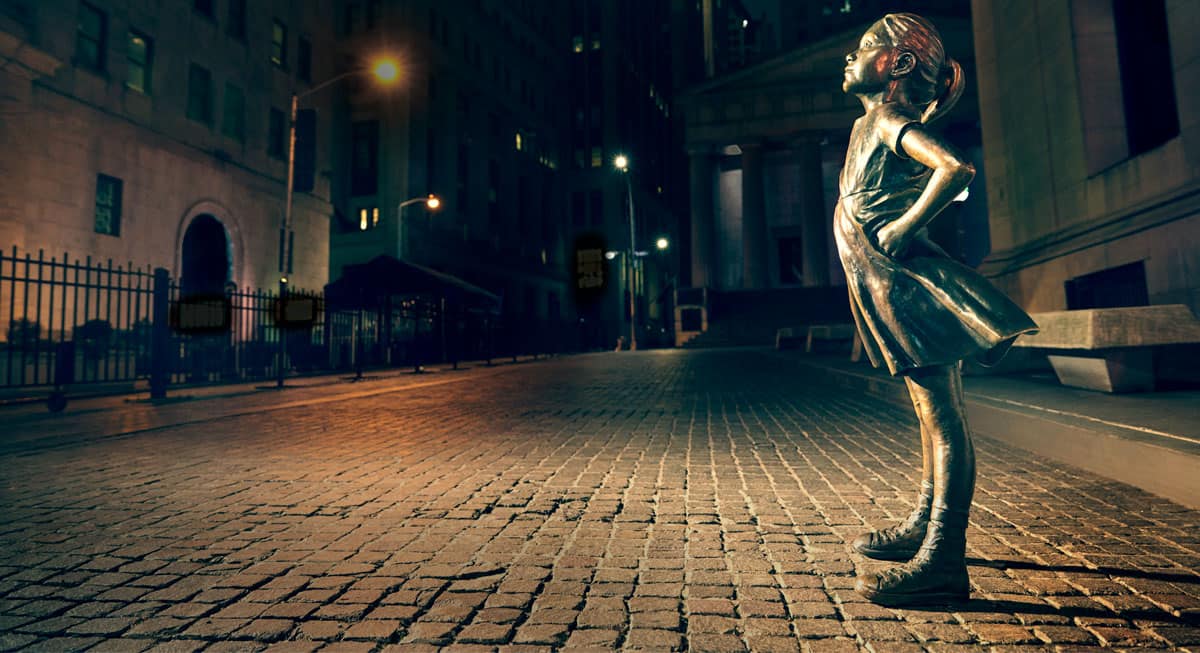 Fearless Girl, the bronze sculpture by Kristen Visbal in New York.